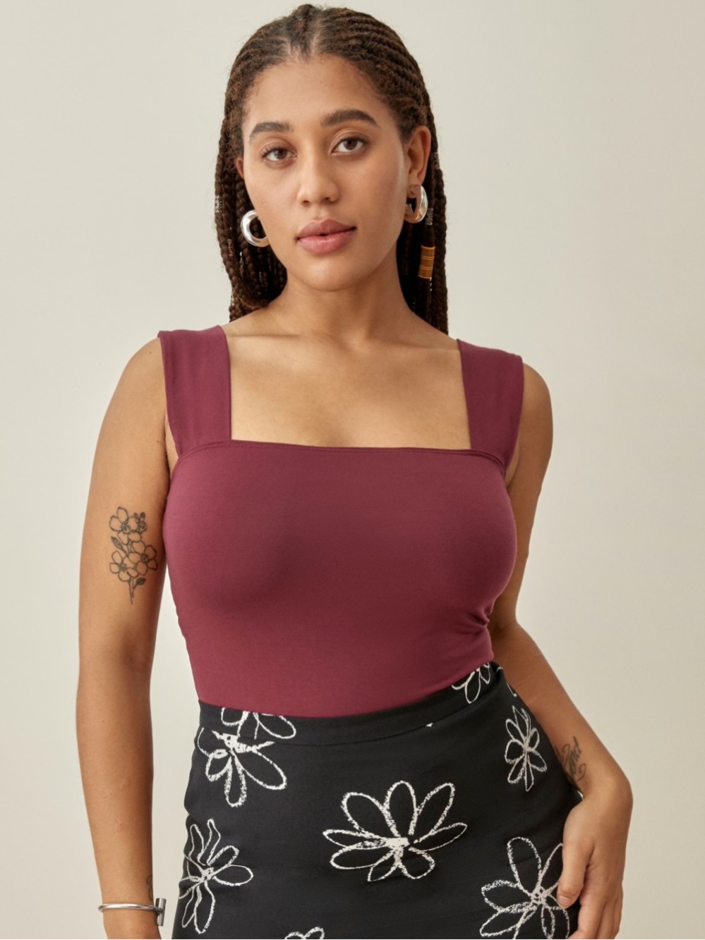 Reformation Clark Square Neck Tank Top in Maroon